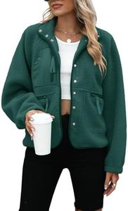 Yanekop Womens Sherpa Jacket Fuzzy Fleece Coat Long Sleeve Green Jacket Winter Coats Clothes Warm Outwear(A Dark Green,M)