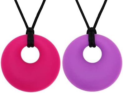 Panny & Mody Australian Local Manufacturer Chew Necklaces(2 Pack), Round Sensory Chew Necklace for Kids with Teething, ADHD, Autism, Biting Needs, Oral Motor Chewy Teether, Silicone Necklace Made from Food Grade Silicone Safety (Pink/Purple)