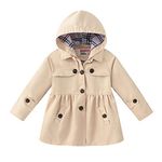 Toddler Baby Girls Spring Fall Hooded Windbreaker Jacket Long Sleeve Casual Trench Jacket Coat, Beige, 3-4T