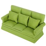 Dollhouse Furniture, 1:12 Scale Miniature Sofa, Doll House Mini Sofa with 3pcs Pillow Wooden Doll House Decoration Accessories Mini Furniture for Dollhouse Living Room (Apple Green)