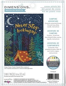 Dimensions Nighttime Camping Adventure Cross Stitch Kit for Beginners, 5" x 7", 14 Cnt. Navy Aida, 4pcs