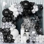 Black white Balloon Arch Kit,117 Pcs Black White Metallic Silver Balloons Garland Kit with Confetti Balloons for Birthday Party Baby Shower Wedding Graduation Anniversary Retirement Decoration