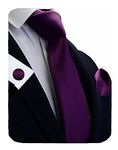 Gusleson Brand Men's Solid Dark Purple Tie Accessories Necktie and Pocket Square Cufflinks Sets (UK0789-04)