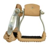 Aluminum Barrel Racing Stirrups Leather Tread with Stitched on Rubber Pad Silver