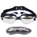 Cyrder Nearsighted Swimming Goggles Men Women – Mirrored Shortsighted Swim Glasses, Myopia Goggles with Earplug and Case, HD Anti-fog, UV Protect, -2.5