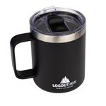 Logout Gear 12oz Coffee Mug for Camping with Handle and Lid, Vacuum Insulated Stainless Steel - Keeps Your Hot/Cold Drinks for a Long Time for Outdoor, Home or Office (Black)