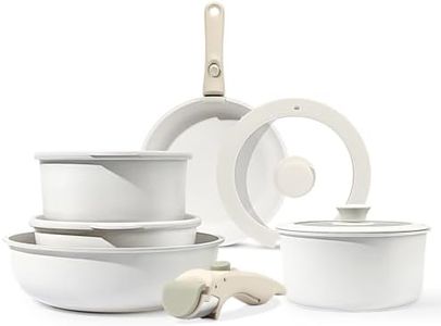 GiPP Set Pentole Induzione 11 Pezzi,Batteria Pentole Antiaderente con Manico Rimovibile,Padelle 20/26 cm, Casseruola 16/18 cm, Wok 26 cm,Lavastoviglie/Forno,Senza PFOA(Bianco,11PCS)