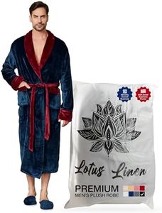 Lotus Linen Mens Plush Robe, Soft Hooded Long Robes for Men, Luxury mens bathrobes (US, Alpha, 3X-Large, Regular, Regular, Navy-Burgundy Shawl)