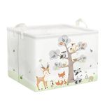 Clastyle 36L Large Woodland Animal Deer Fox Squirrel White Shelf Basket with Handle Collapsible Rectangle Toy Clothes Cube Storage Basket for Kids Room Nursery