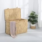 Yuvivaa Laundry Basket For Clothes With Lid | Laundry Box Big Size | Picnic Hamper Basket | Kids Toys Storage Organizer With Sitting and Serving (Bamboo Cane Wood Multipurpose)