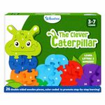 Skillmatics Wooden Puzzle - The Clever Caterpillar, 2 Puzzles in 1, 26 Double-Sided Pieces, Learn Letters & Numbers, Gifts for Ages 3 to 7, Baby