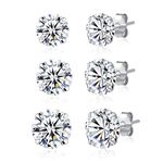 3 Pairs 925 Sterling Silver CZ Stud Earrings Set 5mm 6mm 7mm Cubic Zirconia Stud Earrings Men Women