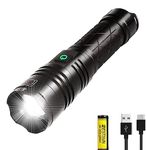 UNAGEA Super Bright LED Torch, 200000 Lumens Rechargeable Torches, High Power XHP70 Flashlight, Powerful Tactical Flashlights, Zoomable, IPX4 Waterproof and 5 Light Modes for Camping Emergency