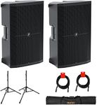 Mackie Thump215 1400W 15" Powered PA Loudspeaker System (Pair) Bundle with Auray SS-47S-PB Steel Speaker Stands, Carrying Case, and 2X 20 XLR-XLR Cable