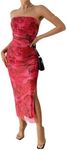 Milumia Women's Printed Strapless Tube Top Long Dress Slit Hem Sleeveless Bodycon Maxi Dresses Red X-Small