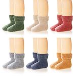 Eocom 6 Pairs Children's Winter Thick Warm Wool Socks Soft Kids Toddler Baby Girls Boy Thermal Crew Socks(Solid Color B, 0-12 Months)