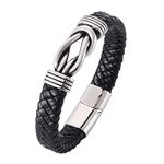 AmDxD Personalised Gifts Leather Bracelet Men's Punk Bracelet Leather Men's Dog Tag Men's Leather Bracelet Engraved Wrist Chain Stainless Steel with Magnetic Clasp, Faux Leather, Without zirconia