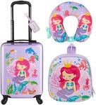 Sanwuta 4 Pcs Kids Luggage Set Kids Backpack Travel Rolling Suitcase with Wheels U-shape Pillow Christmas Gift for Girls Boys, Purple, 17 Inch, Mermaid Style