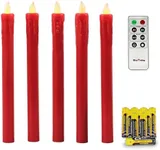 Rhytsing Red 10" Flameless Taper Candles with Timer, Battery Operated Candles, Push-Activated, Wax Drip, Warm White Light, Remote & 10 Batteries Included - Set of 5