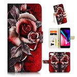 AJOURTEK for iPhone 8 Plus, iPhone 7 Plus, iPhone 6 Plus, Art Designed Flip Wallet Style Cover Case Fancy Flower Full Body Protection AD003 (#24878 Red Gothic Rose)