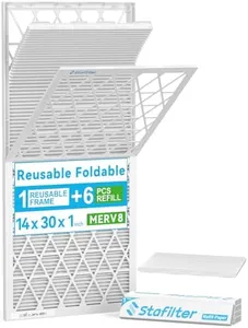Stafilter 14x30x1 Air Filter, MERV 8, Reusable & Foldable ABS Plastic Frame, 6 Pack Replaceable Filter Media, Greener HVAC AC Furnace Air Filters MPR 700&FPR 5 (Actual Size:13.74"x29.76"x0.75")
