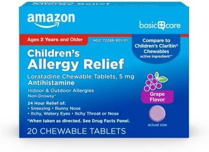 Amazon Basic Care Children's Allergy Relief, Loratadine Chewable Tablets, 5 mg, Grape Flavored, Ages 2 and up, 20 Count