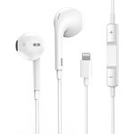 iPhone Headphones with Lightning Connector [Apple MFi Certified] HiFi-Audio Stereo Noise Isolating Wired Earbuds with Mic+Volume Control Compatible for iPhone 14 13 12 11 X SE 8 7 Series