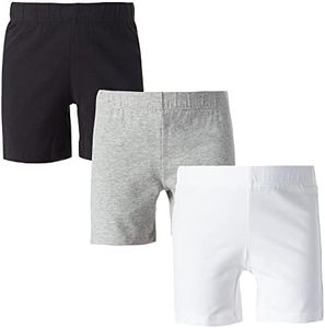 MY WAY Toddlers & Girls Bike Shorts Cotton & Spandex — Biker Shorts for Under Dresses, Cartwheel & Dance - 3 PK Black, H Grey, and White 16