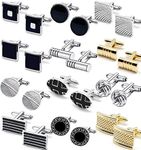 SROBENZ 12 Pairs Cufflinks for Men Classic Tone Cuff Links Silver Black Striped Disc Square Rectangle Cuff Links Shirt Suit Men’s Cufflinks For Wedding Groom Business Elegant Gift, 12 Pairs, Bronze,