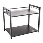 DECOWORLD || Metal Microwave Stand || Microwave & OTG Stand for Kitchen Counter|| Double Platform for Extra Storage with Hooks|| Kitchen Oven Rack(Black, Tiered Shelf)