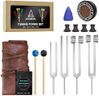 Tuning Forks for Healing Set - 128Hz, 136.1Hz, 256Hz, 384Hz, Weighted & Unweighted, Tuning Fork with Hockey Puck Activator & feet, Sound Therapy Chakra Balance for Yoga & Meditation in Leather Pouch