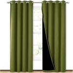 BFAM Premium Full Blackout Curtain -100% Blackout Curtain for Bedroom with Black Liner, Double Layer Full Room Darkening, noice reducing 4 feet Wide, Set of 2 (Green, 9 FT (Long Door))
