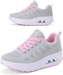 RUIDENG Womens Fashion Sneakers Breathable | Women's Shoes Walking On Air | Air Cushion Thick Rocker Bottom Grey Pink Size 10