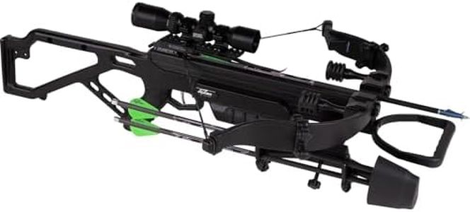 Excalibur Projectile Bow Mag MAX Accurate High-Output CeaseFire Archery Hunting Crossbow - Scope, Scope Rings, 3 Quill Arrows with 100Gr Field Points, 4-Arrow Quiver Included