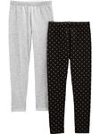 Simple Joys by Carter's Girls' 2-Pack Lightweight Fleece-Lined Leggings, Black Dots/Grey, 6 Years (Pack of 2)