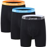 JINSHI Mens Bamboo Underwear Boxer Briefs Long Leg Boxer Shorts Breathable Sports Boxers Underwear Black 3-Pack Size M