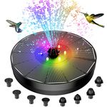 AMIAEDU Solar Fountain, Powered Water 4W Pump for Bird Bath with LED Lights, 7 Nozzle and Fixer Hummingbird Garden, Pond, Pool, Fish Tank, Black