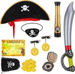 8Pcs Pirate Costume Kids Accessories Set Pirate Hat Captain Costume Cap Pirate Binocular Compass Halloween Cosplay Party