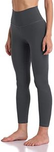 YUNOGA Women's Soft High Waisted Yoga Pants Tummy Control Ankle Length Leggings - Grey - Small