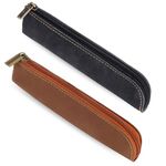 Small Pencil Pouch, 2 PCS PU Leather Aesthetic Pencil Case Portable Zipper Pencil Bag Vintage Pencil Organizer Stationery Bag for Pens, Markers, Makeups, Change, Slim Design (Black & Brown)