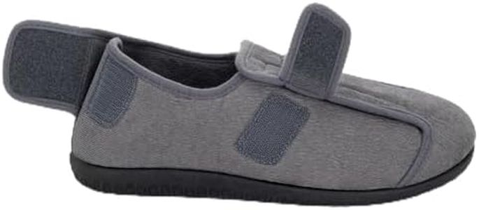 Happy Touch Men's 80-D Memory Foam Adjustable Wide Diabetic Slippers for Swollen Feet, Edema, Arthritis, Elderly Indoor/Outdoor (11, Grey)