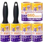 Extra Sticky Lint Roller for Pet Hair, 660 Sheets Mega Value Set - 6 lint Roller Refills & 2 Handles, Cats Dogs Pet Hair Remover for Cloth, Carpet, Couch and car