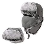 Fancet Unisex Waterproof Trapper Hat with Faux Fur Earflaps & Detachable Mask - Warm Winter Hat for Men and Women, Windproof Earflap Hat for Cold & Wet Weather Grey L/XL