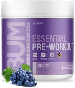 RAW Essential Pre-Workout Powder (Grape) - Chris Bumstead Sports Nutrition Supplement for Men & Women - Preworkout Energy Powder with Caffeine, L-Citrulline, L-Tyrosine, & Beta Alanine Blend