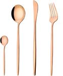 ANH MART Mirror Finish Rose Gold Plated Stainless Steel Flatware Set Copper Silverware Set Rose Gold Spoon Color Cutlery Set [Dinner Fork-Tea Spoon-Salad Spoon-Knife] Set of (Rose Gold 4)