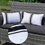 ONWAY Outdoor Waterproof Pillow Covers 12X20 Set of 2 Lumbar Throw Cushion Cover White and Black Striped Outdoor Pillows for Patio Furniture and Sunbrella