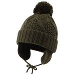 Pesaat Knitted Baby Winter Beanie Earflap Warm Hat for Infant Toddler Boys Girls Fleece Lined Beanies with Pompom (1-3 Years, Army Green)