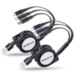 SDBAUX Multi USB Charger Cable Retractable 2Pack 4ft 3 in 1 Multiple Charging Cord Adapter with Type C Micro USB Port Connectors Compatible with Cell Phones Tablets Universal Use (3 in 1 Black)