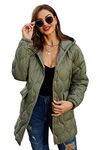 RISISSIDA Women Quilted Jacket,Puffer Coat with Hood Lightweight Puffy Packable Green 12109 X-L