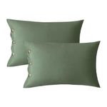 JELLYMONI Pillowcases Queen Set of 2 Cotton Button Pillow Covers 20×30in Green Bed Pillow Cases 100% Washed Cotton Soft Breathable (Pillows are not Included)